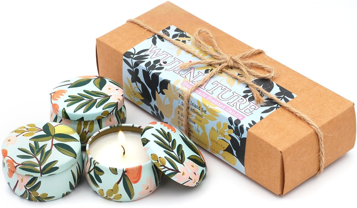 Handmade Scented Candles,Floral Island Set, Gift Set of 3, 2.5 OZ Natural Soybean Wax, Portable