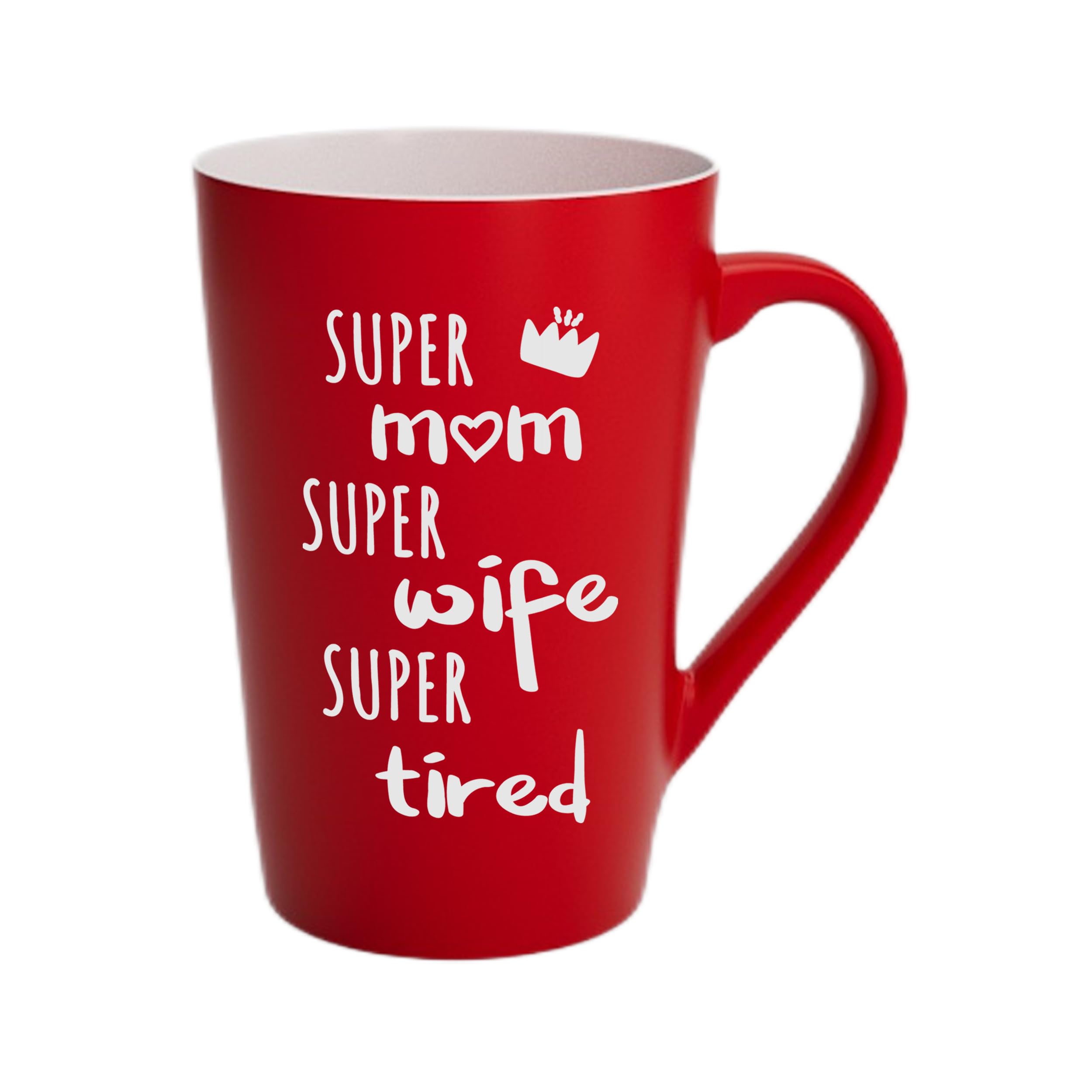 This Mother's Day Gifts Funny Coffee Mug for Mom Wife Christmas Gifts, Super Mom Super Wife Super Tired Cute Present from Daughter Son or Husband Fun Cup Red, 12 Oz