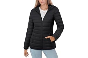 MAGCOMSEN Women's Hooded Puffer Jacket Lightweight Quilted Padded Coat 4 Pockets Zip-up Winter Warm Outerwear