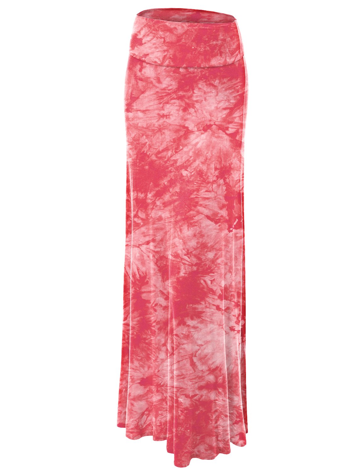 Lock and LoveWomen's Basic Solid Tie Dye Foldable High Waist Floor Length Maxi Skirt S-3XL Plus Size