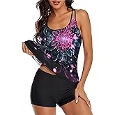 Urchics 2026 Flowy Tankini Swimsuits for Women Tummy Control Tankini Swimwear Tank Top with Boyshorts Two Piece Bathing Suits