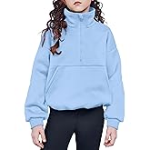 Arshiner Girls Half Zip Sweatshirt with Drawstring Hem Fleece Quarter Zip Pullover Sweatshirts Fall Clothes for Teen Girl