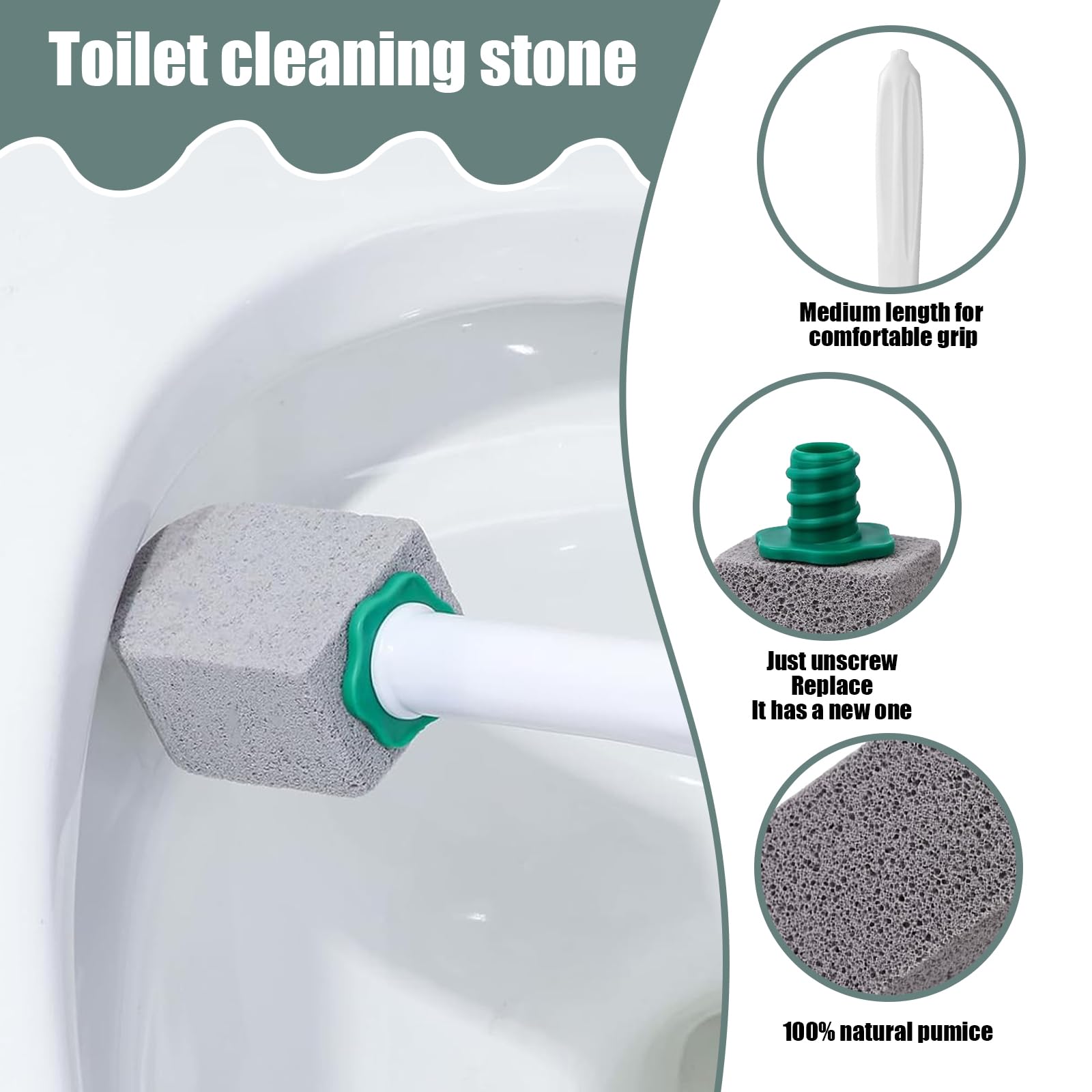 5er-Pack Bimsstein Toilettenreiniger mit Griff,Bimsstein Toilette,Effektive Reinigung von Toiletten, Schwimmbädern (mit 1 Weißer Griff) 3