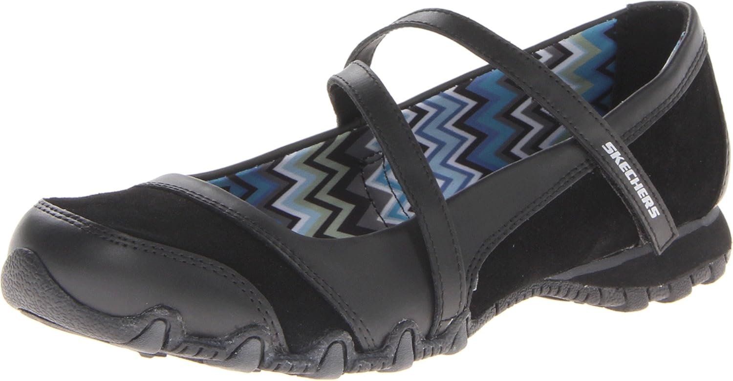 Amazon.com | Skechers Women's Bikers-Relaxed Fit-Mary Jane Flat, Black, 5 M US | Flats