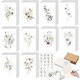 Motiskyy 100 Pcs Blank Note Cards and Envelopes 4x6 Elegant Floral Blank Greeting Cards with Matching Peel-and-seal Stickers Plain Notecards Stationery forValentine's Day Mother's Day, 10 Designs