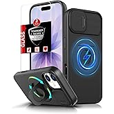 FRLMOOES for iPhone 17 Case Magnetic Compatible with MagSafe Wireless Charging,with 2 Screen Protectors,Built-in Kickstand Ring,with Camera Cover Shock-Absorbent Shockproof Heavy Duty Protection Black