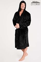 CityComfort Mens Fleece Robe with Hood, Super Soft Bathrobe L Black view 3