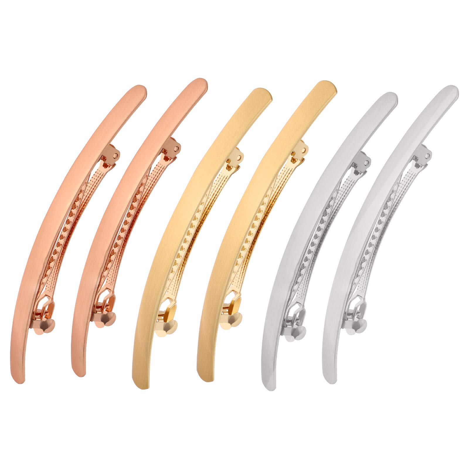 Lurrose Brushed Metal Ponytail Clips Set of 6 Slim Long Hair Barrettes with Spring Pins for Women and Girls Everyday Styling Party Hair Accessories