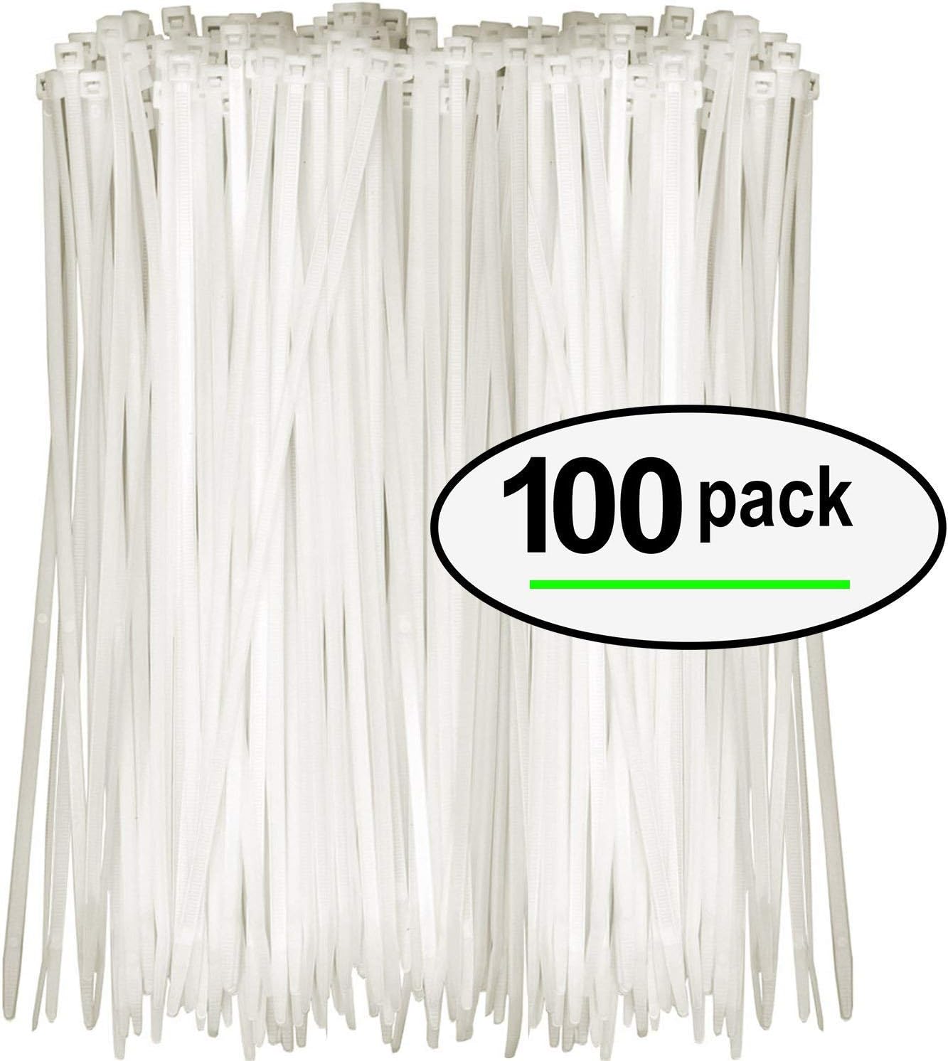 Tarvol Nylon Zip Ties (Pack of 100) 8 Inch with Self Locking Cable Ties (White)