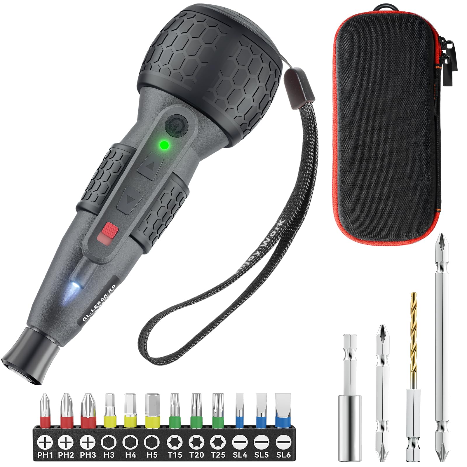 Yacooda Electric Screwdriver, Small, Powerful, 3 Levels of Torque Adjustment, High Concentricity, Bit Shake Reduction, Includes Storage Case, 16 Bits Included, Electric 4N.m, Manual 12N.m, USB-C