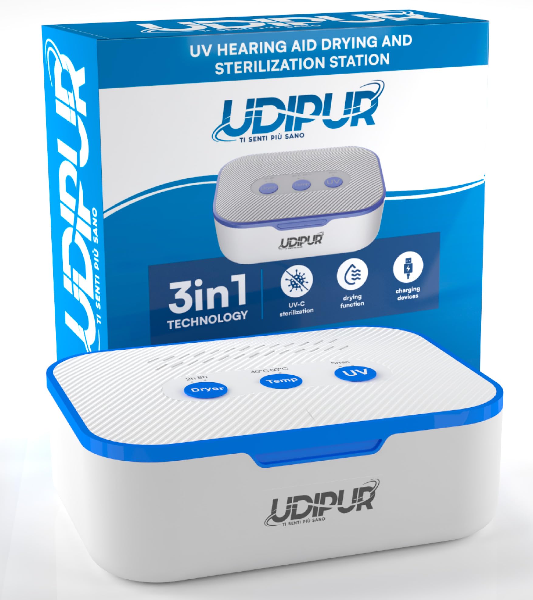 UV Drying and Disinfection Station for Hearing Aids Udipur with USB Charger Type-C Temperature Up to 50°C - 110x90x40mm