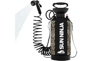 SUN NINJA Portable Shower, Camping Shower with 7 Mode Shower Head, Neoprene Cover Helps Keep Water Warm, High Pressure Hose, Easy to Carry