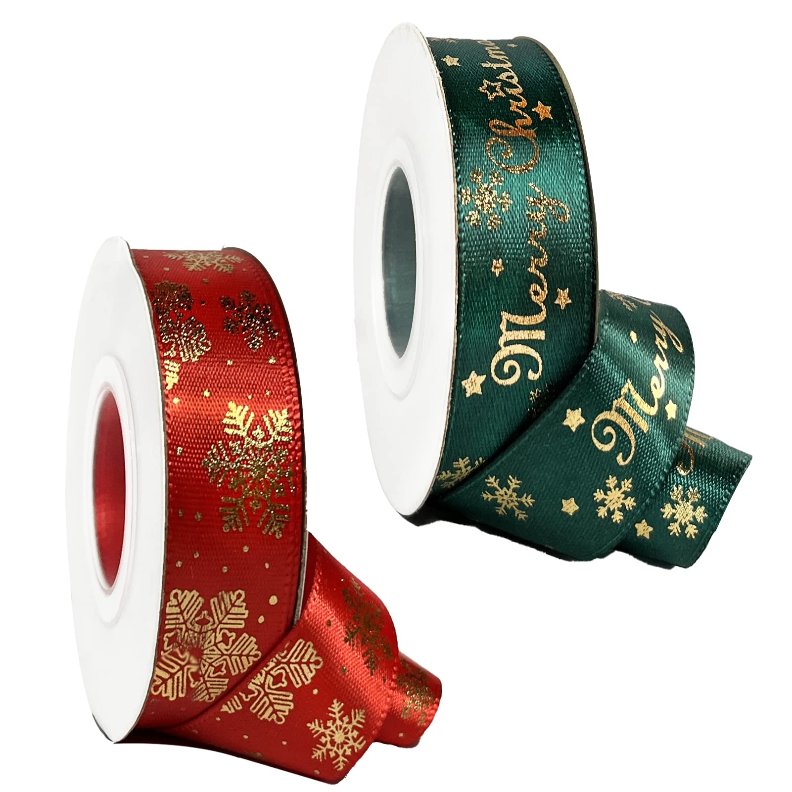 2 Rolls 20 Yards Christmas Ribbon, Xmas Satin Ribbon for Gift Wrapping, 20mm Width Green/Red Decorative Wrapping Ribbon for Crafts, Christmas, Wedding, Sewing, DIY (10 Yards/Rolls)