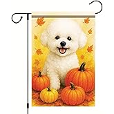 Starlit Patio Thanksgiving Fall Garden Flag Bichon Frise Dog Flag 12x18 Inch Double-Sided White Puppy Pumpkin Leaf Yard Banner Autumn Outdoor Decor for Porch Lawn Pathway Dog Lover Welcome Sign