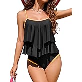 DaiLiWei Tankini Swimsuits Women Tummy Control Bathing Suit 2 Piece Modest Swim Suits Ruffle Top High Waited Bikini Bottom