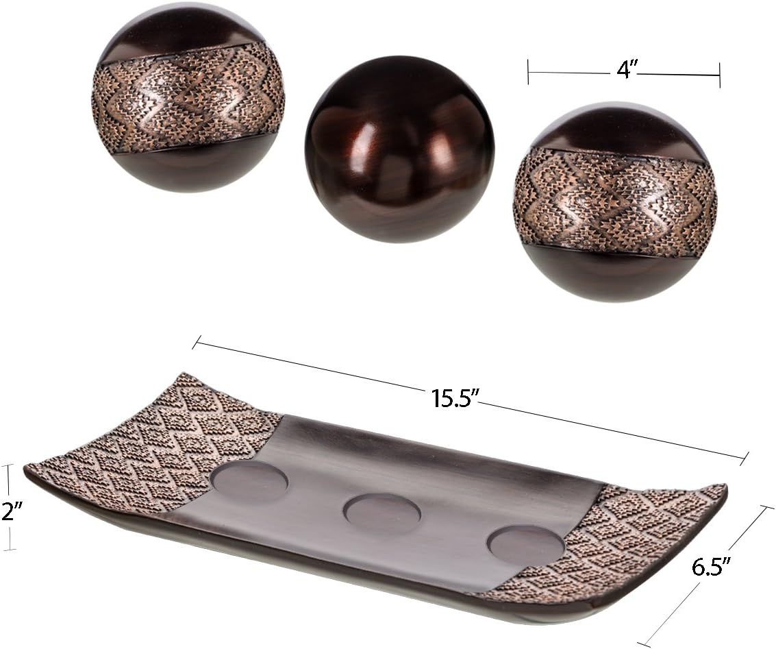 Dublin Home Decor Tray and Orbs Balls Set of 3 - Coffee Table Mantle Decor Centerpiece Bowl with Spheres House Decorations, Decorative Accents for Living Room or Dining Table, Gift Boxed (Brown): Kitchen & Dining