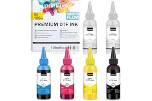 PRINTIUM DTF Ink 6-Pack Set – 2× White + CMYK – 100 ML (3.38 fl oz Each, Total 600 ML) – High Opacity, Clog-Free Formula, Smooth Ink Flow – Works with All DTF Printheads and Printers