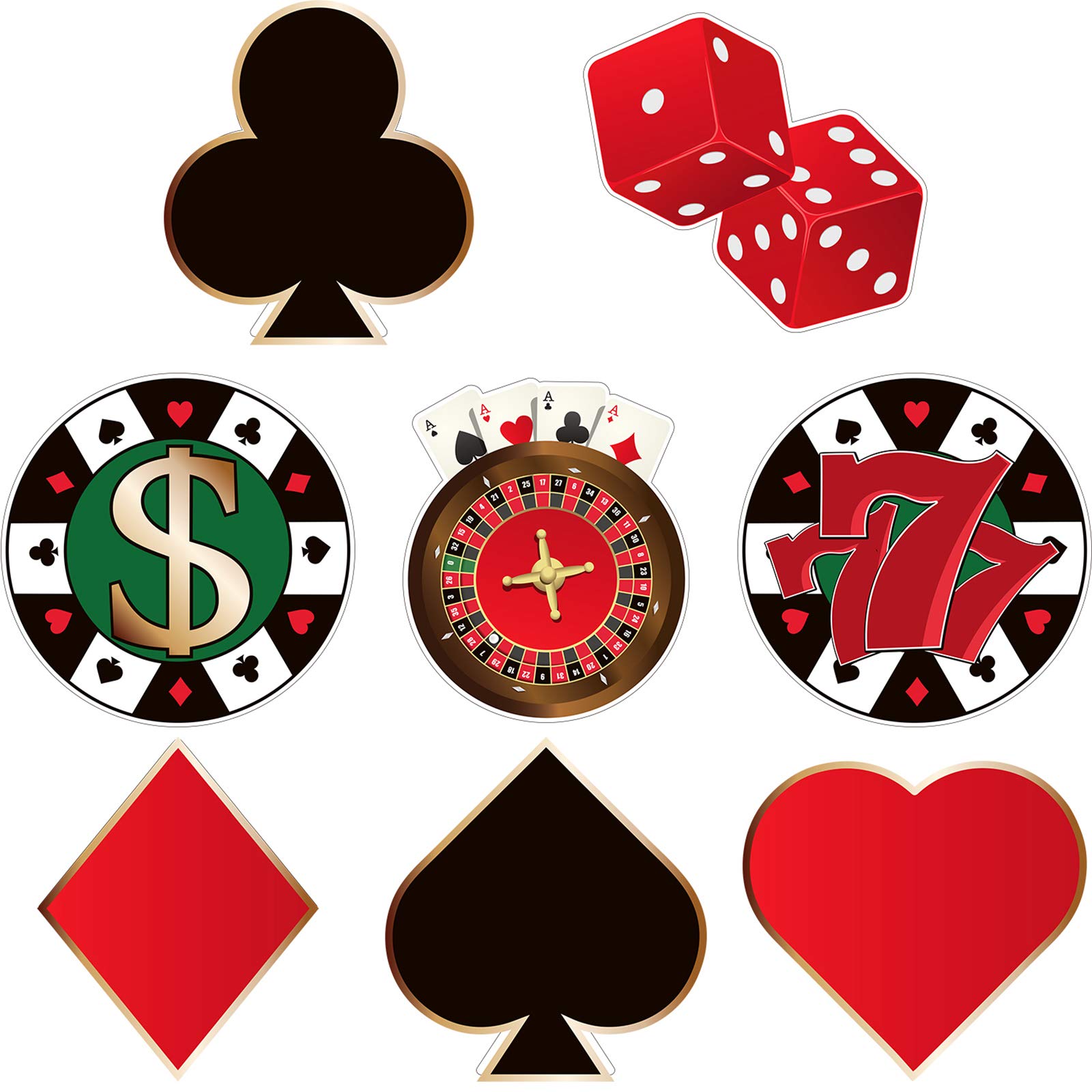 40 Pieces Versatile Las Vegas Casino Poker Themed Birthday Decoration Cutouts With Glue Dots for Bulletin Board, 5.9 x 5.9 Inches