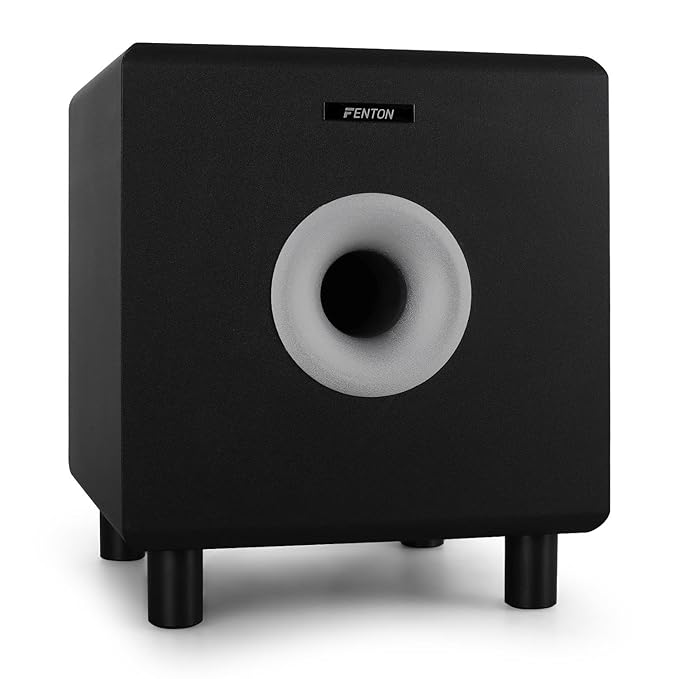 Skytronic SHFS08B Aktiv Subwoofer 20cm Woofer ( max. 200 Watt , Stereo-Chinch-Eingang) schwarz