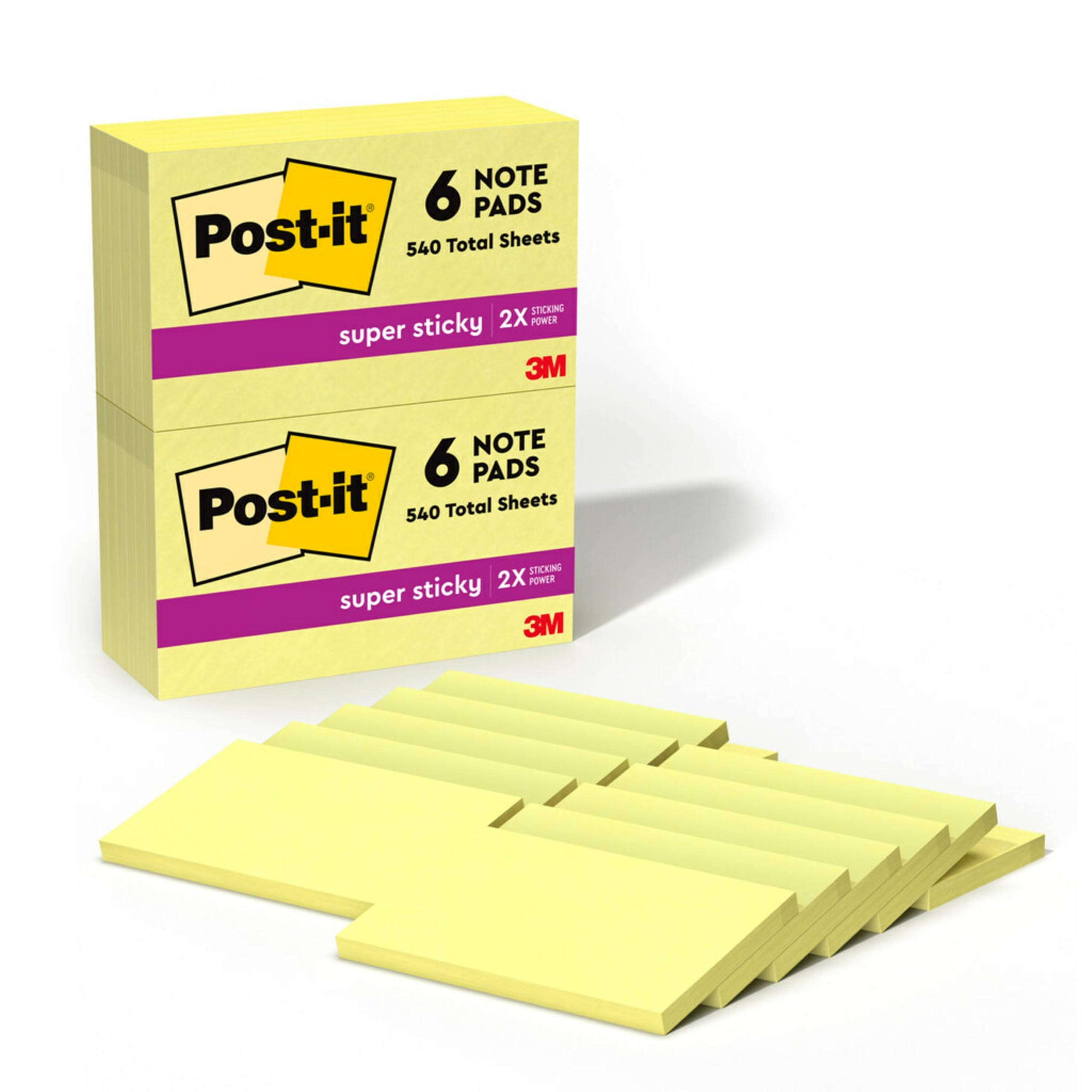 Post-it Super Sticky Removable Notes Pad 90 Sheets 76x127mm Ref 655-12SSCY [Pack 12] - Canary Yellow