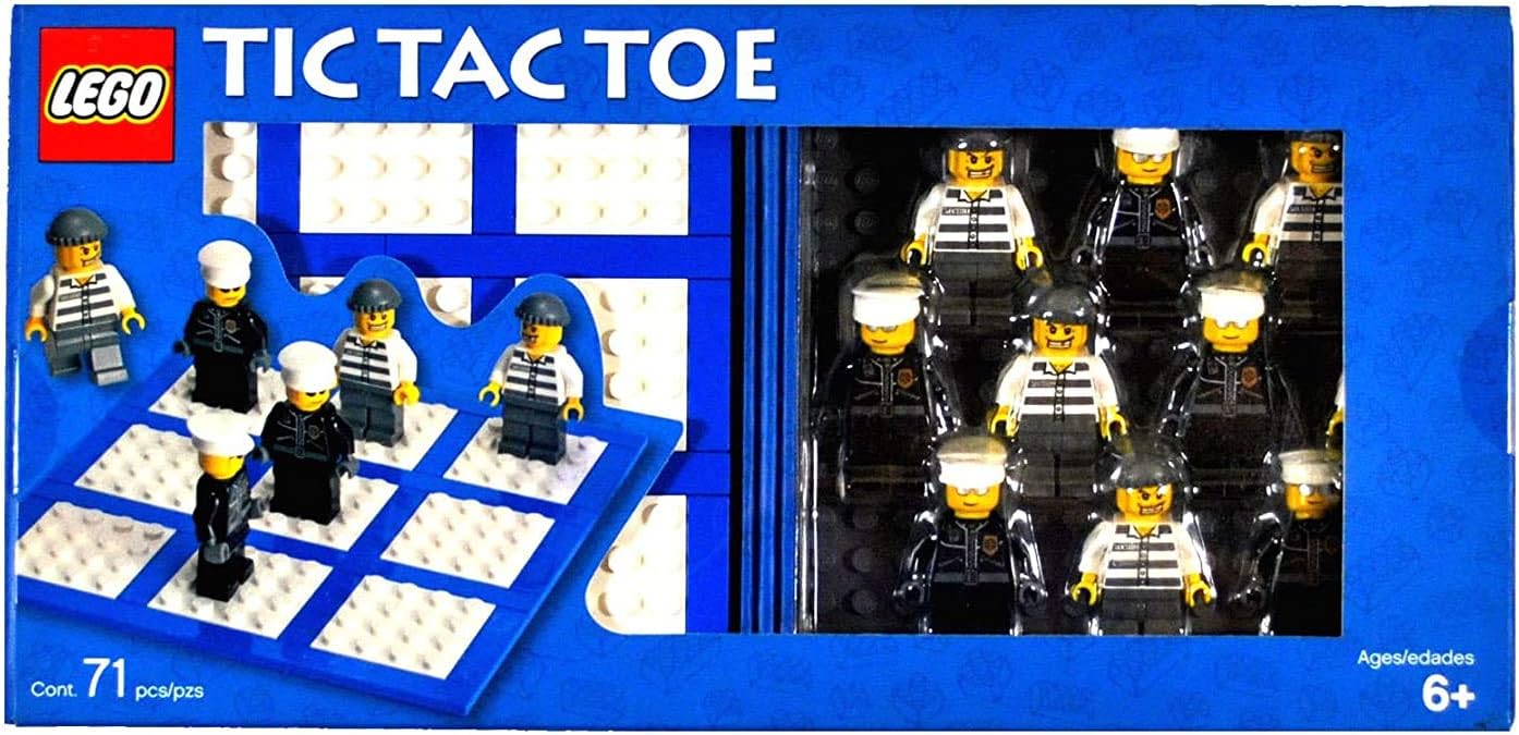 Amazon Com Lego Year 06 Board Game Set Tic Tac Toe With Playing Board Baseplate Storage Case 5 Policeman Minifigures And 5 Robber Minifigures Total Pieces 71 Toys Games