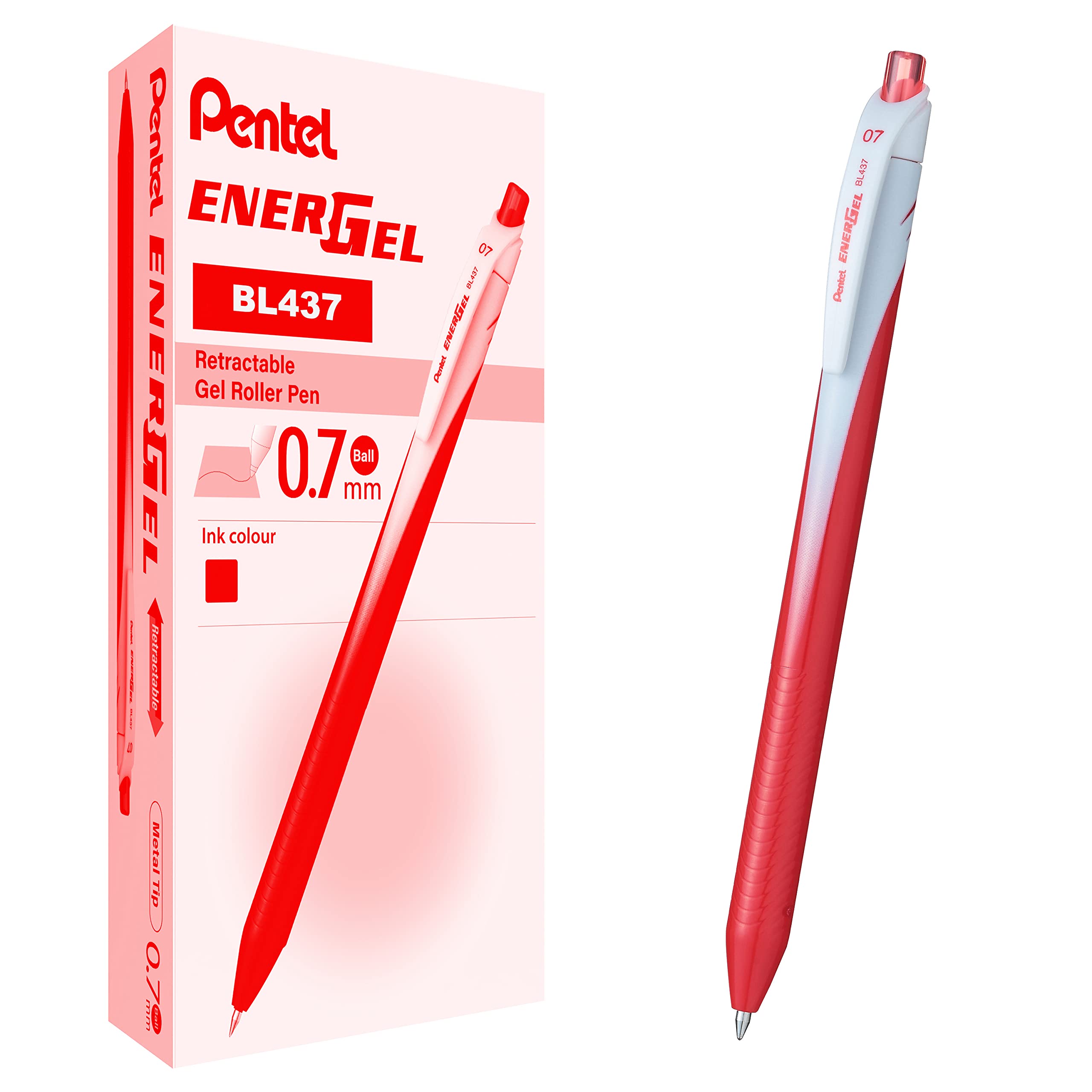 Pentel BL437 Energel Slim roller shutter 0.7 mm red