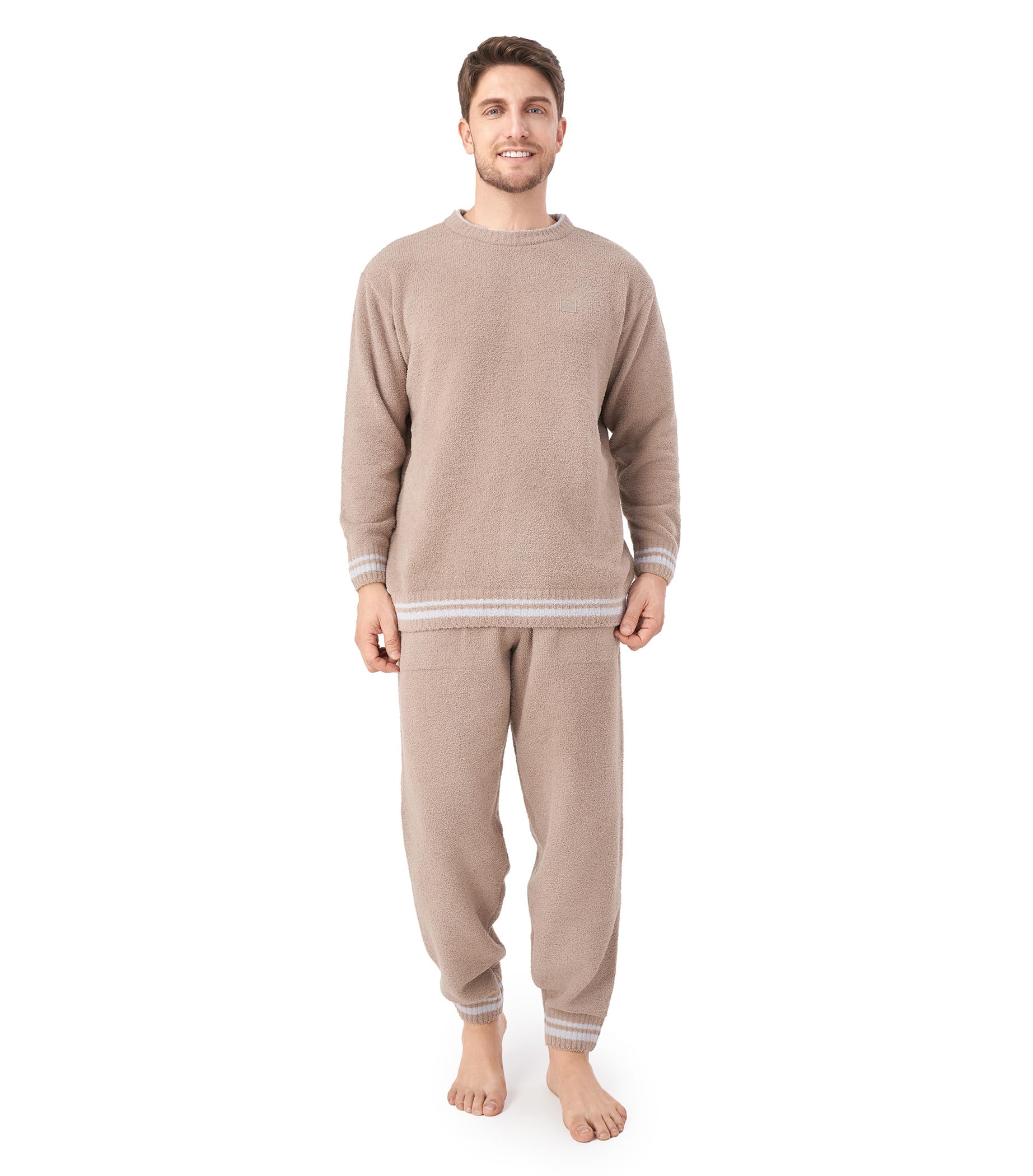DAVID ARCHY Mens Pajamas Set Ultra-Soft Fleece Pajamas Warm Sleepwear Long Sleeve Lounge Set with Pockets (L, Camel) Image