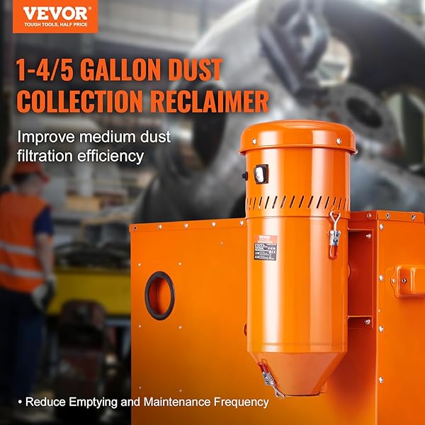 DUST COLLECTION SYSTEM: 1.6-HP DUST COLLECTOR MEDIA RECLAIMER WITH 1.8 GALLON CAPACITY – UNIVERSAL FIT FOR SANDBLASTER CABINETS AND MEDIA BLASTERS