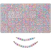 MELIUS Acrylic Square Letter Beads, 1120Pcs 6x6mm in Alphabetical Order A-Z Colorful Letter Beads with Numbers Beads for Jewelry Making, DIY Bracelets, Key Chains (6x6mm, Multicolored)