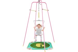 EL&IT·Wings Baby Jumper with Stand, Height-Adjustable Baby Jumpers and Bouncers, Baby Exerciser Suitable for 6-24 Months,Wise Gift Choice for Infant & Toddler (Soft Rug Include) (Peach, Standard)