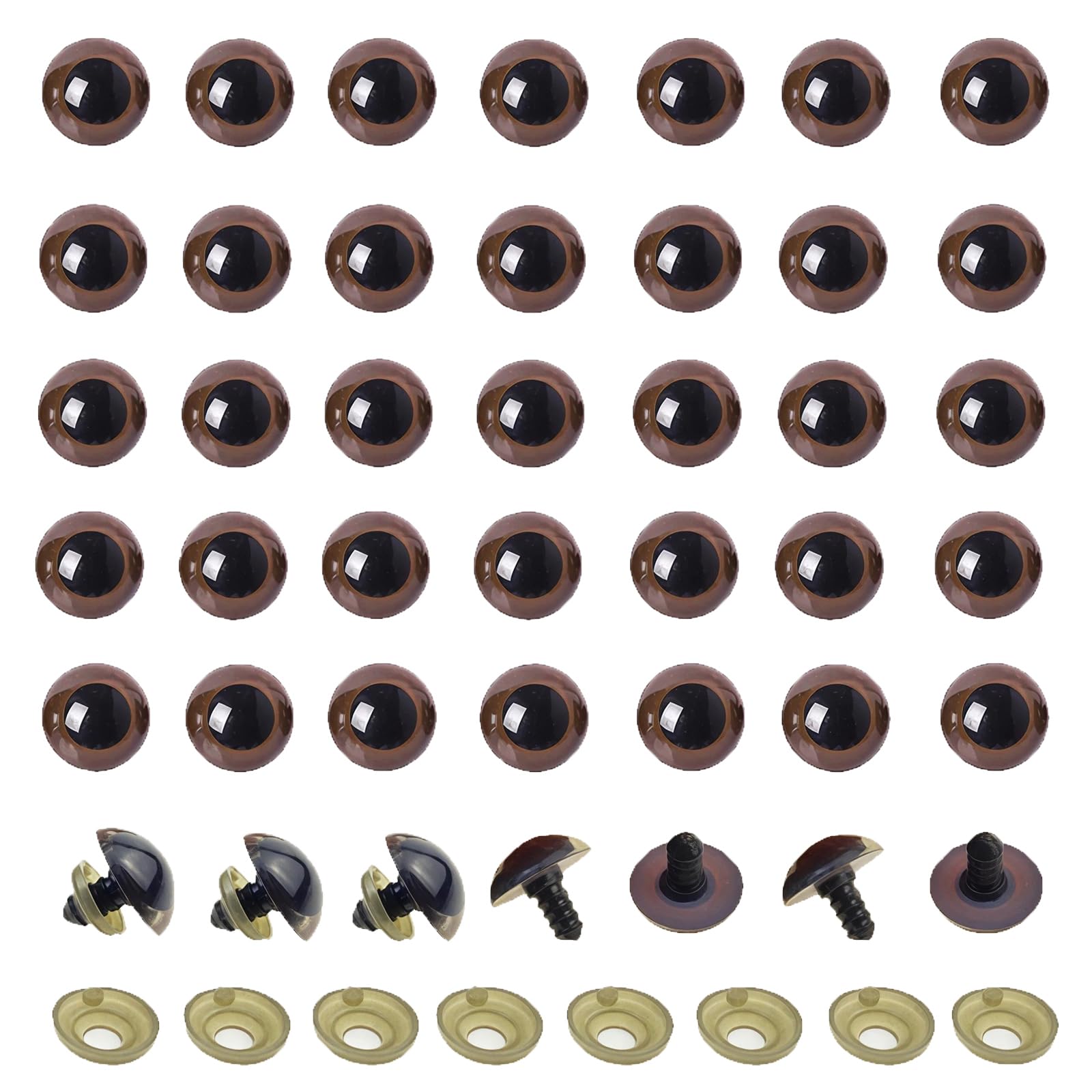 100PCS 18mm Brown Plastic Safety Eyes with Washers for DIY Sewing Crafts Making Supplies