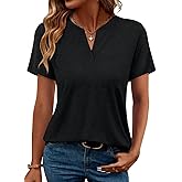 TICTICMIMI Women's V Neck Short Sleeve Tops Summer T Shirts Loose Fit Dressy Tees