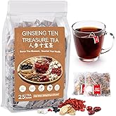 Ginseng Ten Treasure Tea, Natural Chinese Herbal Kidney Cleanse Detox Tea Support Liver & Kidneys Health for Men Women, No Additives, Caffeine Free, 10 Premium Ingredients Blend (25 Bags/1 Pack)