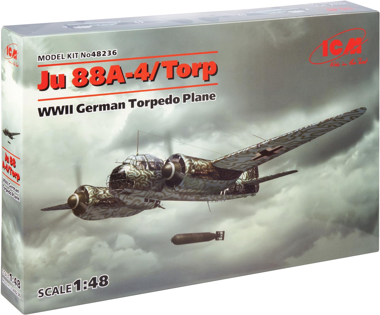 ICM Men's Icm 48236 Model Kit 88a-4 Torp/A-17 Tarpaulin 1 48 Ju 88A 4 Torp A 17 WWII German Torpedo Plane, Multicolor, One Size UK