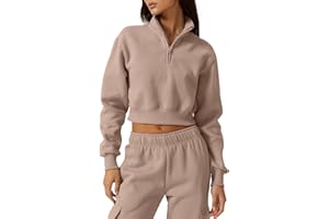 QINSEN Womens Half Zip Crop Sweatshirt High Neck Long Sleeve Pullover Cropped Top