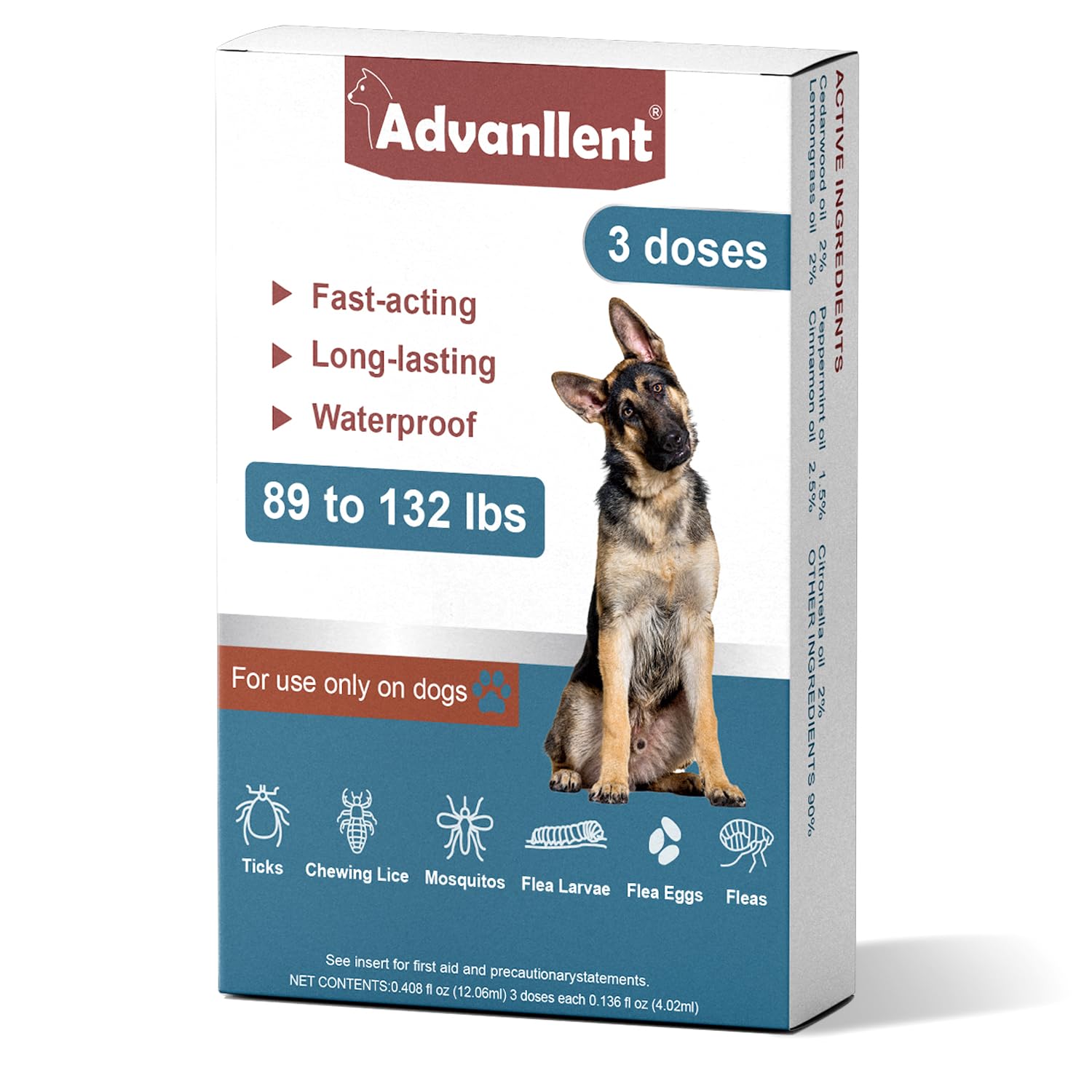 Natural Spot on Flea and Tick Treatment for Dogs, Flea and Tick Prevention for Dogs, Dog Flea Treatment, Fast Acting & Waterproof, 3 Pipettes (41-60kg Extra-Large Dogs)
