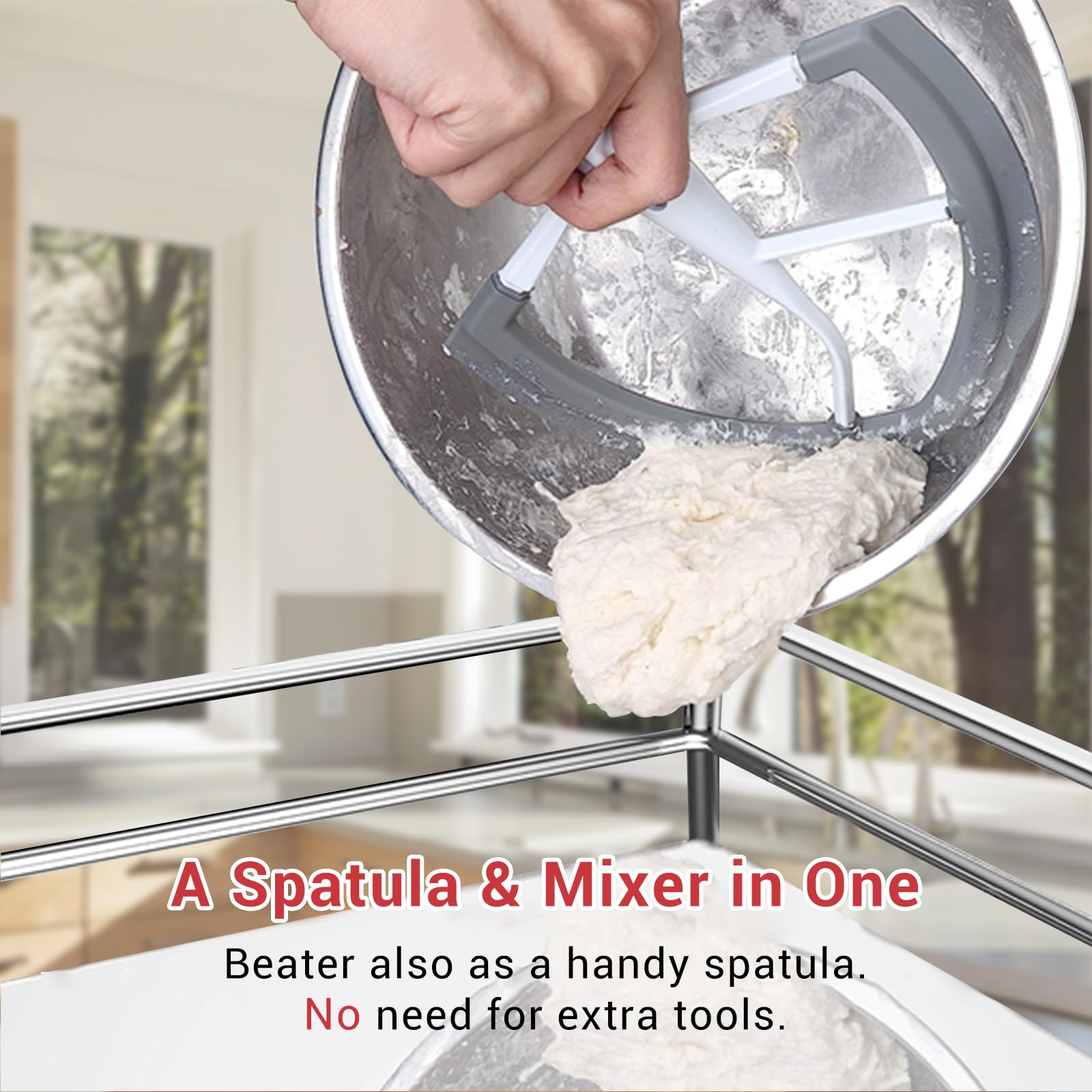Flex Edge Beater Accessories and Attachments for KitchenAid 6 Quart Bowl-Lift Stand Mixer, Pastry Paddle Attachment for Kitchenaid, Dishwasher Safe, White