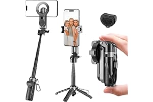 MQOUNY Magnetic Tripod for Phone,2 in 1 for Magsafe Stand＆ Clip Portable Pocket Size Selfie Stick for Android/iPhone,Phone Holder with Wireless Rechargeable Remote Control for Photography, Live Streaming
