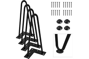 Orgerphy 10” Black Hairpin Furniture Legs(4PCS) | Heavy-Duty Hairpin Legs End Table Legs| with Screws and 4pcs Bonus Rubber Floor Protectors | Metal Table Legs Desk Legs Furniture Legs for DIYers