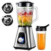 GDOR Smoothie Blender for Kitchen, 1200W Glass Blender with To-Go Cup Combo | Blender for Smoothies with 52oz Jar &amp; 22oz Cup, 2 Speeds &amp; Pulse, 6-Leaf Blade Perfect for Shakes/Sauces, Self-clean