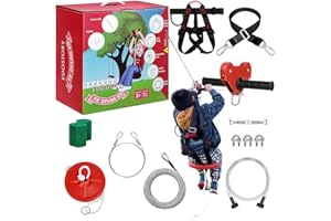 EDOSTORY 98 Feet Backyard Zip Line Kit for Kids and Adult Up Outdoor to 330lb with Stainless Steel Ziplines Spring Brake and Safety Harness, Christmas and Birthday Gifts for Kids(Red)