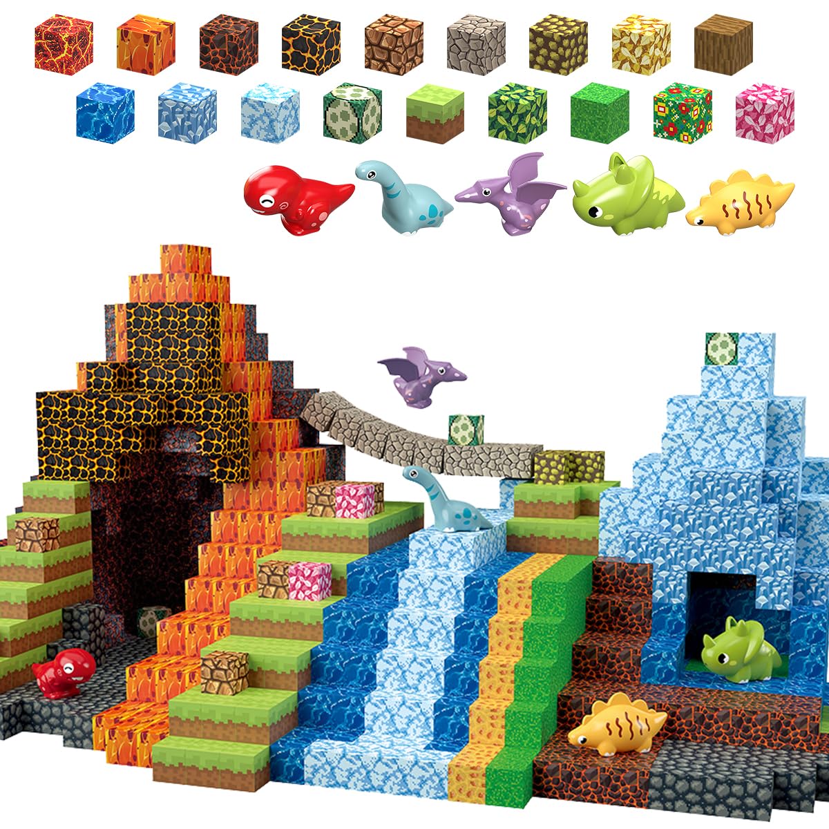 Magnetische Bausteine 205 Stück 2.5CM Dinosaurier Spielzeug Magnetic Building Blocks, Baue 3D Dinosaurier Welt Abenteuer Magnetspiel Kinderspielzeug Geschenke für Jungen Mädchen ab 3 5 6 7 9-12 Jahre