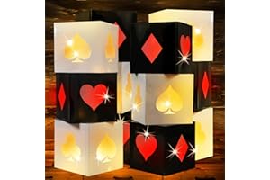 Motipuns 6 Set Casino Favor Boxes with String Light 11.8 x 11.8 x 11.8 Inch Casino Theme Party Decorations Large Casino Birthday Party Balloon Boxes for Game Night Las Vegas Party Decor