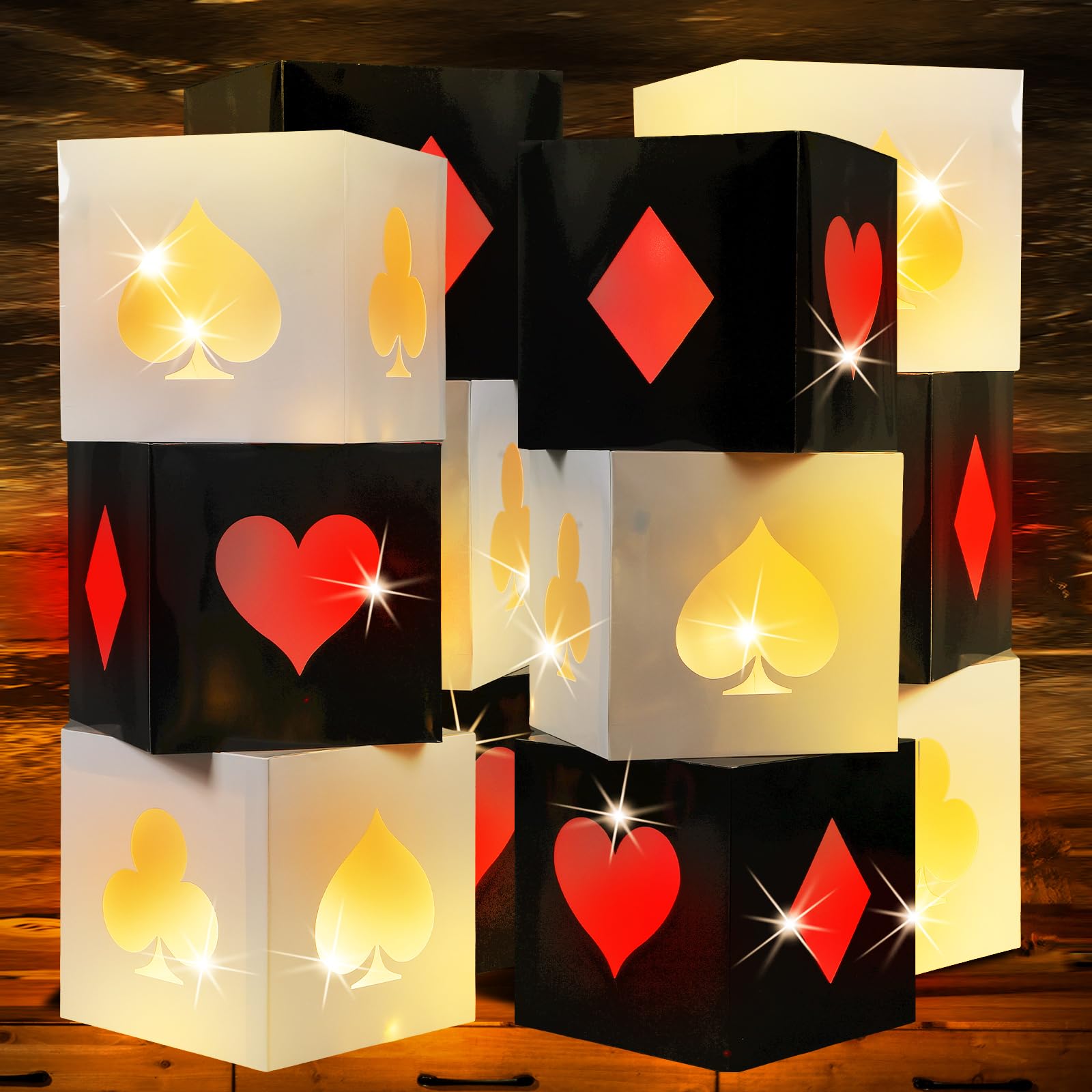 Photo 1 of Motipuns 6 Set Casino Favor Boxes with String Light 11.8 x 11.8 x 11.8 Inch Casino Theme Party Decorations Large Casino Birthday Party Balloon Boxes for Game Night Las Vegas Party Decor