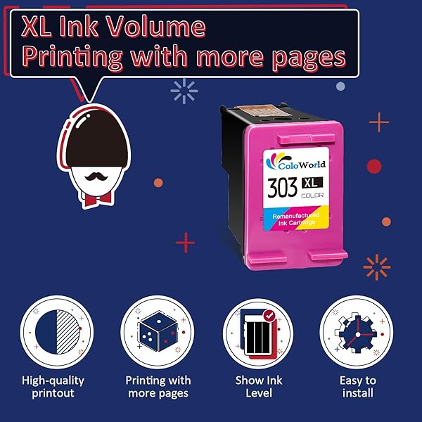 ColoWorld Remanufactures 303 XL Couleur Cartouches dencre pour HP 303XL pour HP Envy Photo 7134 6230 6220 7830 7130 6222 6234 6252 7120 7132 7800 7820 7858 7864 Tango Smart Home Imprimantes1Paquet