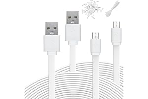 ANLINK 2 Pack 10FT Flat Power Extension Cable for WyzeCam YI Camera NestCam Blink Cam Netvue Kasa Cam Cloud Camera Arlo Q Furbo Dog, USB to Micro USB Durable Charging and Data Sync Cord