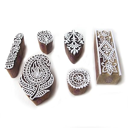 Royal Kraft Indisch Paisley und Blatt Motif Holz Blöcke für Drucken (Set von 6)
