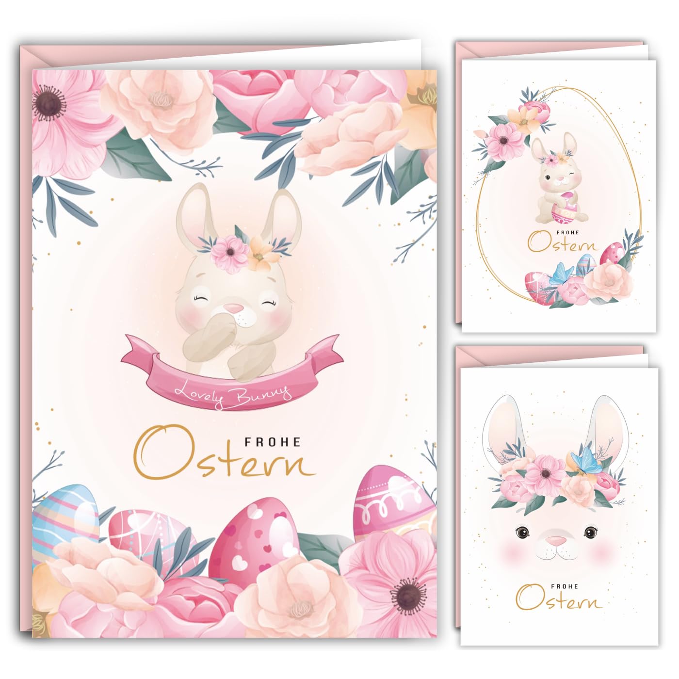 Easter Cards with Envelope Set of 12 Hinged Merry Easter Greeting Cards in A6 Folding Cards Delicate Pastel Shades Rabbit Flowers Happy Easter Cards Card Set Envelope High Quality Business