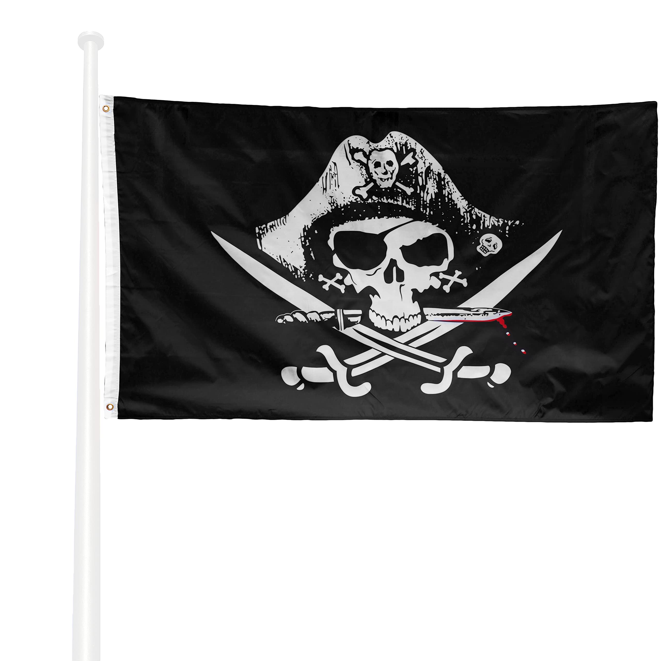 KliKil Pirates Flag Large Knife - 1 Pirate Flag with Knife Swords and Skull for Balcony, Pirates Knife Flag for Outdoor Garden and to put on a Mast, Pirate Flag - 90x150cm