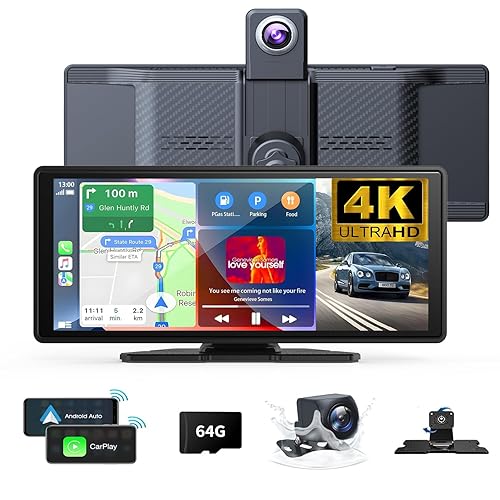 10.26" Wireless Carplay Screen 360 Rotation 4K Dash Cam Carplay & Android Auto Car Stereo Car Audio Receivers with 1080p Backup Camera GPS Navigation/Mirror Link/Voice Control/Siri